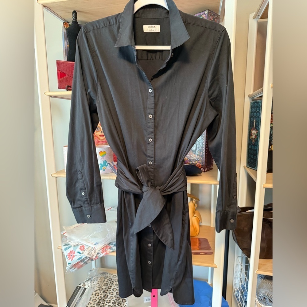 UNTUCKit Black Long Sleeve tie waist Shirt Dress. Preloved size 14